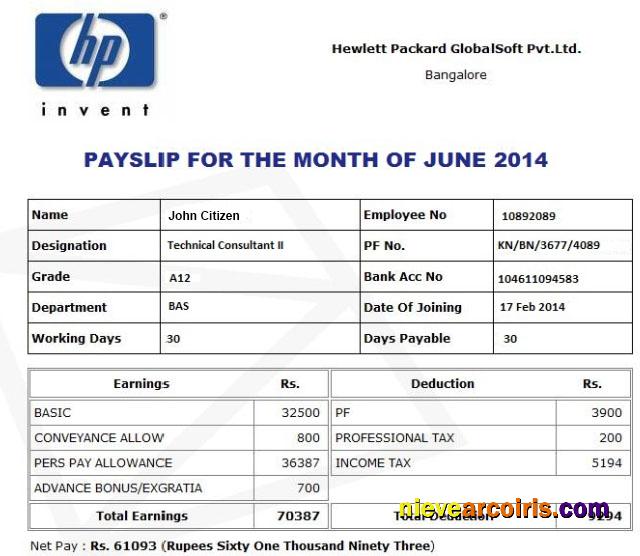 HP HEWLETT Packard GlobalSoft Pvt.Ltd payslip